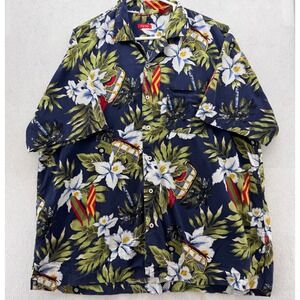 IZOD Hawaiian Shirt Surfboard Floral Print Button Up‎ Shirt XL Relaxed Casual